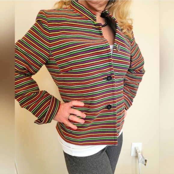 Talbots Womens Rainbow Colorful Striped Mandarin Collar Blazer Jacket - Picture 14 of 16